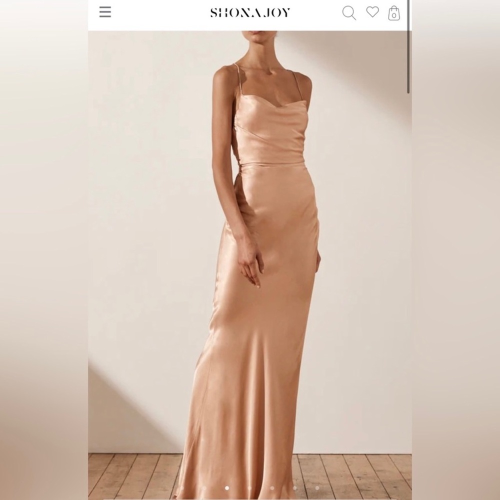 Shona Joy La Lune Lace Back Satin Maxi Dress in Champagne